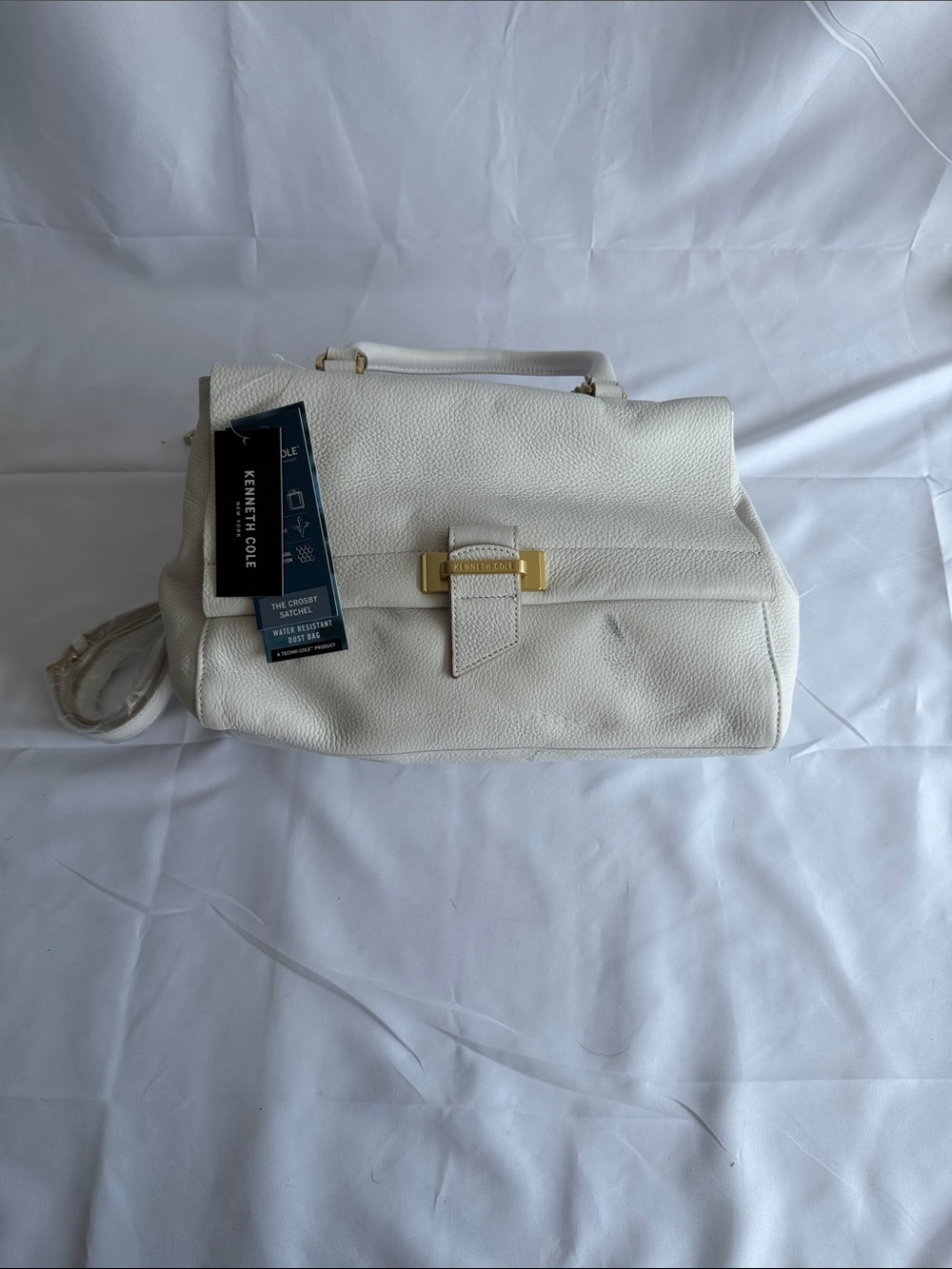 Kenneth Cole White Leather Satchel with Gold-Tone Buckle